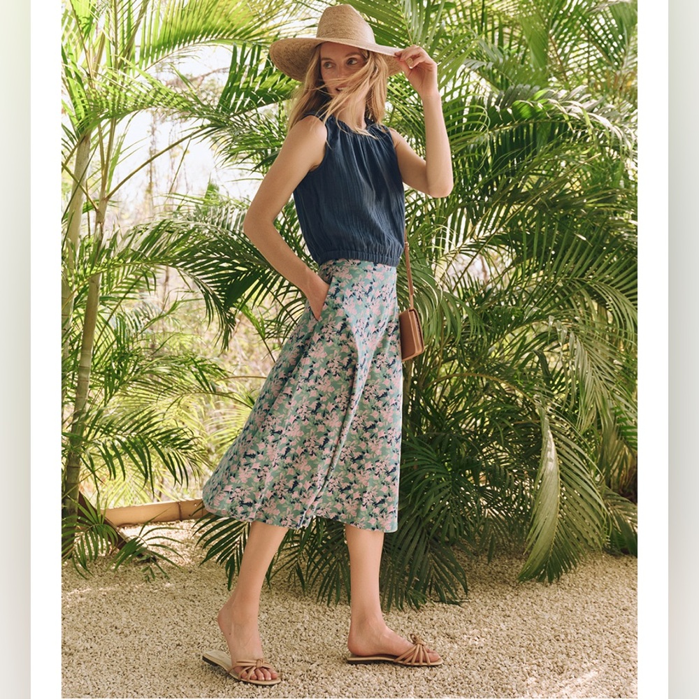 NWT Pact Organic Floral Stretch Midi Skirt - Shadow Floral Spruce